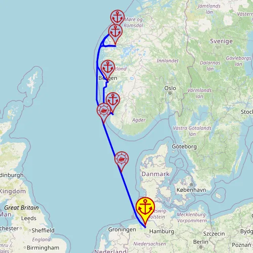 Świat norweskich fiordów – rejs z/do Bremerhaven, 7 nocy – Mein Schiff 3 14.03 – 21.03 – mini mapa rejsu