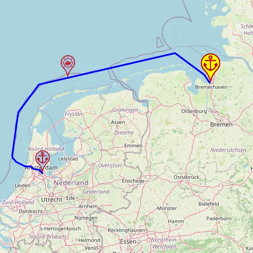 Przeżyj Amsterdam: Impreza na pokładzie i kanały na lądzie – z/do Bremerhaven, 3 nocy – Mein Schiff 3 01.05 – 04.05 – mini mapa rejsu