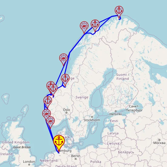 Norweskie światy fiordów z Geiranger – z/do Bremerhaven mapa