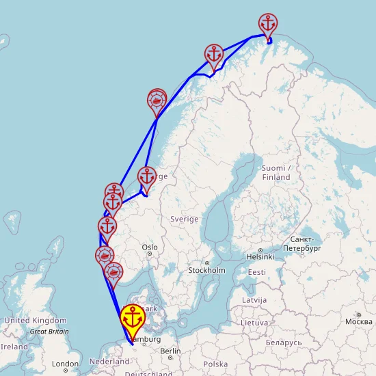 Magia lata w Norwegii - z i do Bremerhaven mapa