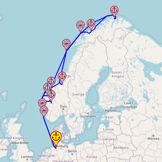 Magia lata w Norwegii - z i do Bremerhaven mapa