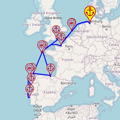 Różnorodność Europy Zachodniej – z i do Bremerhaven, 12 nocy – Mein Schiff 3 15.08 – 27.08 – mini mapa rejsu