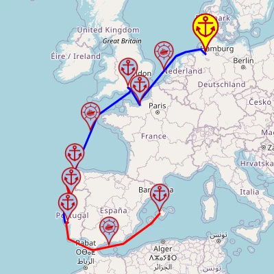 Zachodnie wybrzeże Europy – z Bremerhaven do Palmy mapa