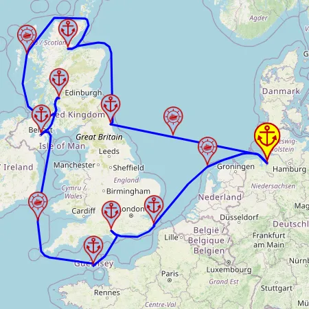 Wokół Zielonej Wyspy – z/do Bremerhaven, 12 nocy – Mein Schiff 3 08.07 – 20.07 – mini mapa rejsu