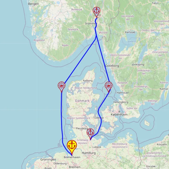 Odkryj Oslo: Relaks na Dalekiej Północy – z Bremerhaven do Kiel, 4 noce – Mein Schiff 3 28.11 – 02.12 – mini mapa rejsu