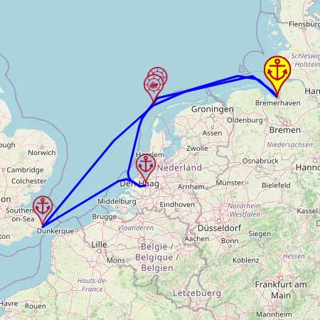 Festiwalowy rejs z muzyką szlagierową Schlagerliner 5 – z/do Bremerhaven, 5 nocy – Mein Schiff 2 06.05 – 11.05 – mini mapa rejsu