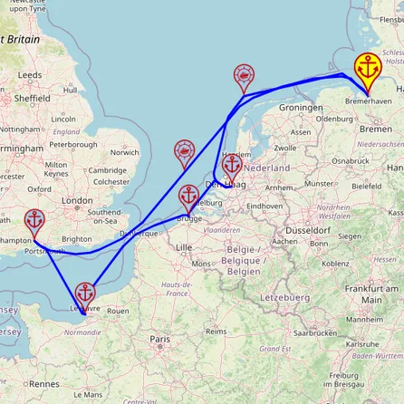 Różnorodność Europy Zachodniej – z i do Bremerhaven, 7 nocy – Mein Schiff 3 14.05 – 21.05 – mini mapa rejsu