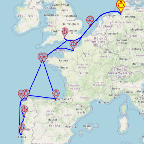 Różnorodność Europy Zachodniej – z i do Bremerhaven, 12 nocy – Mein Schiff 3 18.08 – 30.08 – mini mapa rejsu