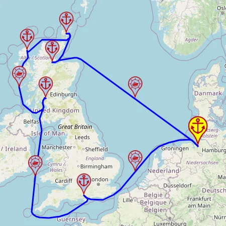 Skarby Wielkiej Brytanii – z i do Bremerhaven, 10 nocy – Mein Schiff 2 30.05 – 09.06 – mini mapa rejsu