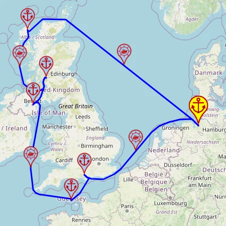 Najlepsze z Wielkiej Brytanii – z i do Bremerhaven, 10 nocy – Mein Schiff 3 28.06 – 08.07 – mini mapa rejsu