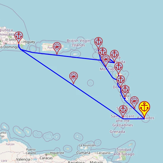 Wyspy Karaibskie - z i do Bridgetown mapa