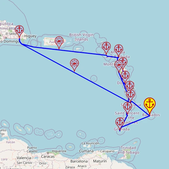 Wyspy Karaibskie - z i do Bridgetown mapa