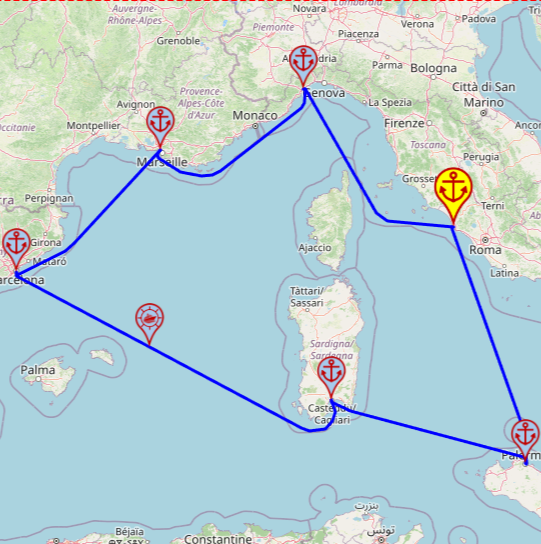 Rejs po Zachodnim Morzu Śródziemnym z/do Civitavecchia / Rzymu mapa