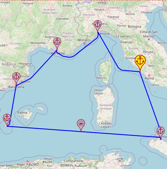 Westliches Mittelmeer Kreuzfahrt ab/bis Civitavecchia / Rom, 7 Nächte – Costa Smeralda 14.08–21.08 – mini mapa rejsu