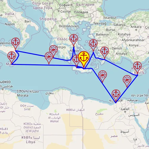 Wschodnie Morze Śródziemne intensywnie – z/do Heraklionu, 14 nocy – Mein Schiff 5 30.04 – 14.05 – mini mapa rejsu
