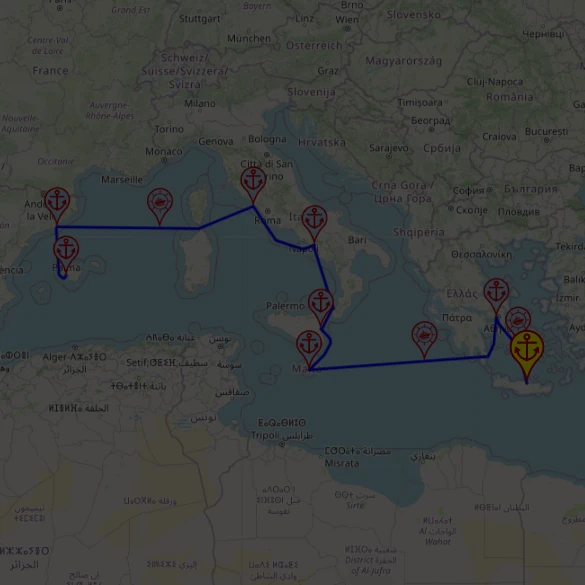 Śródziemnomorskie atrakcje i piękno wysp – z Heraklionu do Palmy, 10 nocy – Mein Schiff 5 16.10 – 26.10 – mini mapa rejsu