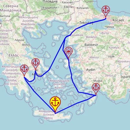 Różnorodność Wschodniego Morza Śródziemnego - z i do Heraklionu mapa