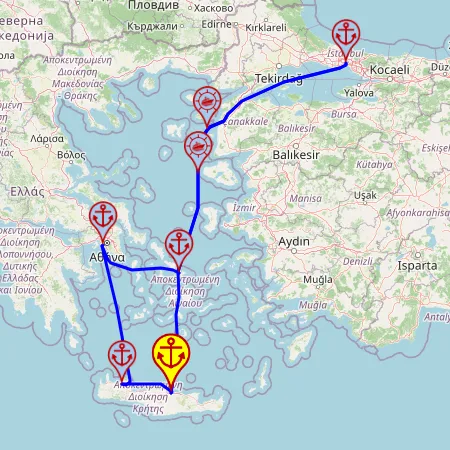 Wschodnie Morze Śródziemne ze Stambułem – z/do Heraklionu, 7 nocy – Mein Schiff 5 16.04 – 23.04 – mini mapa rejsu