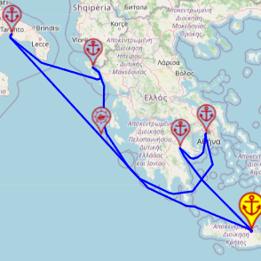 Różnorodność Wschodniego Morza Śródziemnego – z i do Heraklionu, 7 nocy – Mein Schiff 5 14.08 – 21.08 – mini mapa rejsu