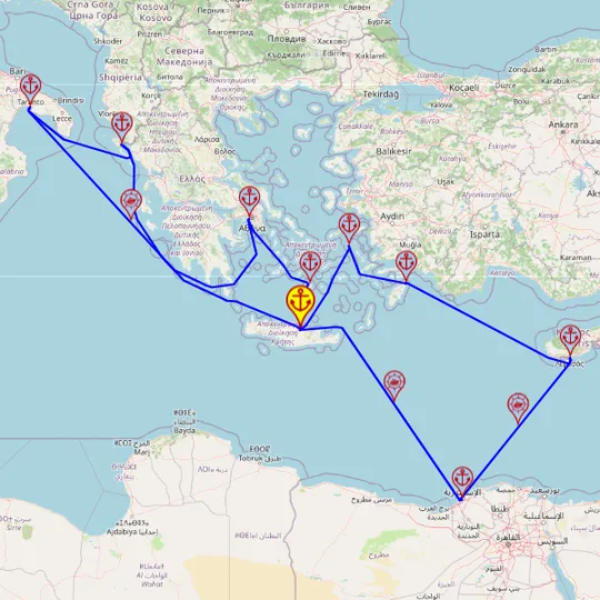 Różnorodność Wschodniego Morza Śródziemnego – z i do Heraklionu, 14 nocy – Mein Schiff 5 23.04 – 07.05 – mini mapa rejsu