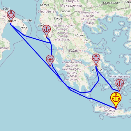 Różnorodność Wschodniego Morza Śródziemnego – z i do Heraklionu, 7 nocy – Mein Schiff 5 23.04 – 30.04 – mini mapa rejsu