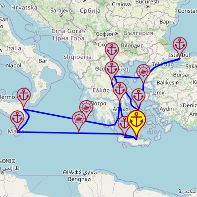 Atrakcje Wschodniego Morza Śródziemnego – z/do Heraklionu, 14 nocy – Mein Schiff 5 07.05 – 21.05 – mini mapa rejsu