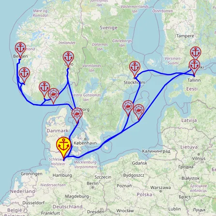 Magiczna Norwegia i metropolie Morza Bałtyckiego – z/do Kiel, 14 nocy – Mein Schiff 3 02.12 – 16.12 – mini mapa rejsu