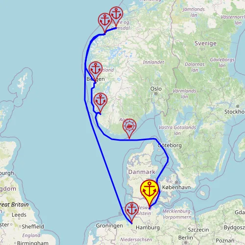 Świat norweskich fiordów – z Kilonii do Bremerhaven, 7 nocy – Mein Schiff 3 16.12 – 23.12 – mini mapa rejsu