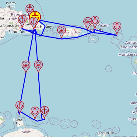 Wyspy Karaibskie – z i do La Romana, 14 nocy – Mein Schiff 5 09.12 – 23.12 – mini mapa rejsu
