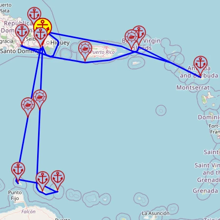 Wyspy Karaibskie – z i do La Romana, 14 nocy – Mein Schiff 5 11.11 – 25.11 – mini mapa rejsu