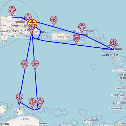 Wyspy Karaibskie – z i do La Romana, 14 nocy – Mein Schiff 5 06.01 – 20.01 – mini mapa rejsu