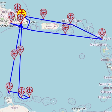 Wyspy Karaibskie – z i do La Romana, 14 nocy – Mein Schiff 5 18.11 – 02.12 – mini mapa rejsu