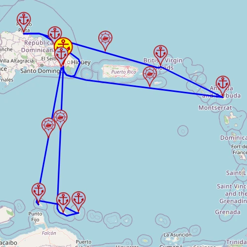 Początek roku na Karaibach – z i do La Romana, 14 nocy – Mein Schiff 5 30.12 – 13.01 – mini mapa rejsu