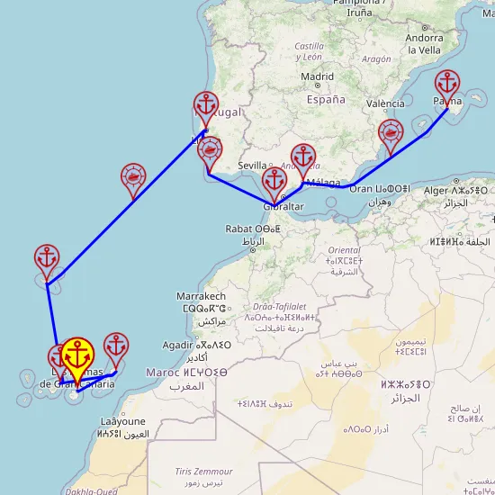 Święta: Wyspy Kanaryjskie i Madera – z Las Palmas do Palmy, 11 nocy – Mein Schiff 7 17.12 – 28.12 – mini mapa rejsu