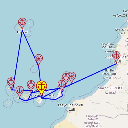 Wyspy Kanaryjskie, Madera i marokański klimat – z/do Las Palmas, 14 nocy – Mein Schiff 7 05.11 – 19.11 – mini mapa rejsu