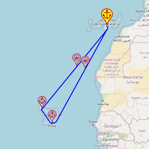 Wyspy Kanaryjskie z Wyspami Zielonego Przylądka – z/do Las Palmas mapa