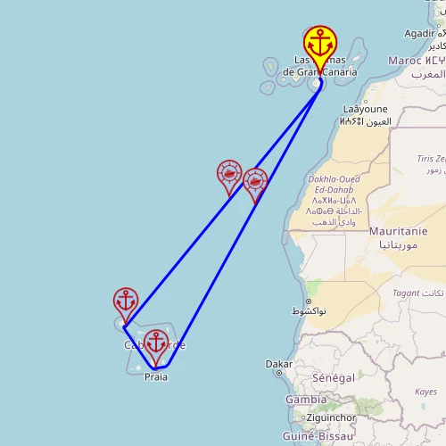 Wyspy Kanaryjskie z Wyspami Zielonego Przylądka – z i do Las Palmas, 7 nocy – Mein Schiff 7 03.12 – 10.12 – mini mapa rejsu
