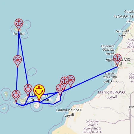 Wyspy Kanaryjskie, Madera i marokański klimat – z/do Las Palmas, 14 nocy – Mein Schiff 7 19.11 – 03.12 – mini mapa rejsu