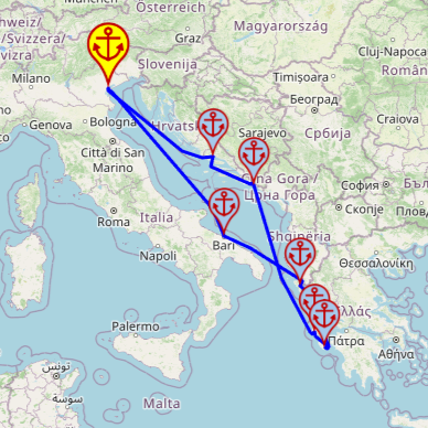 Östliches Mittelmeer Kreuzfahrt ab/bis Marghera / Venedig, 7 Nächte – Costa Deliziosa 15.08–22.08 – mini mapa rejsu