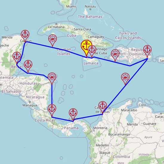 Najlepsze z Ameryki Środkowej – z i do Montego Bay, 14 nocy – Mein Schiff 1 09.11 – 23.11 – mini mapa rejsu