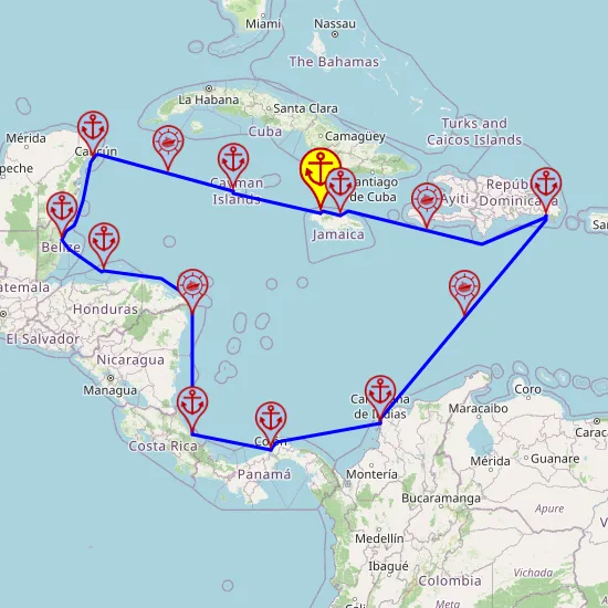 Najlepsze z Ameryki Środkowej – z i do Montego Bay, 14 nocy – Mein Schiff 1 23.11 – 07.12 – mini mapa rejsu