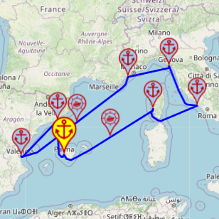 Największe atrakcje zachodniego Morza Śródziemnego – z i do Palmy, 9 nocy – Mein Schiff 6 18.09 – 27.09 – mini mapa rejsu