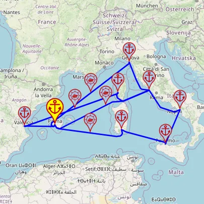 Włoskie wyspy i atrakcje – z/do Palmy mapa