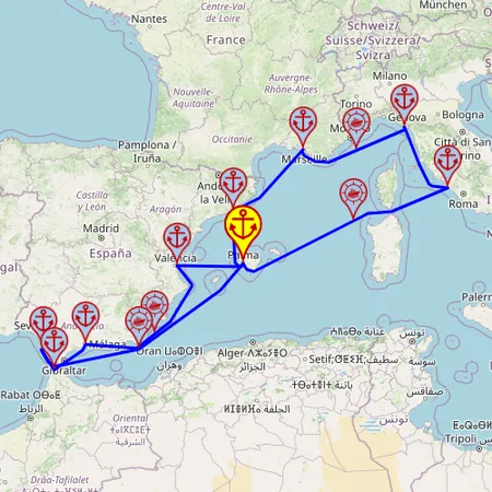 Najważniejsze atrakcje Zachodniego Morza Śródziemnego – z/do Palmy, 14 nocy – Mein Schiff 4 07.02 – 21.02 – mini mapa rejsu