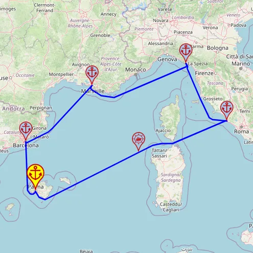 Najważniejsze atrakcje Zachodniego Morza Śródziemnego – z/do Palmy, 7 nocy – Mein Schiff 7 22.10 – 29.10 – mini mapa rejsu