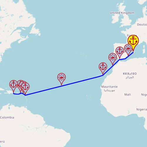 Transatlantyk - z Palmy do La Romana mapa