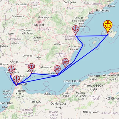 Południowa Hiszpania dla koneserów – z/do Palmy, 7 nocy – Mein Schiff 4 15.11 – 22.11 – mini mapa rejsu