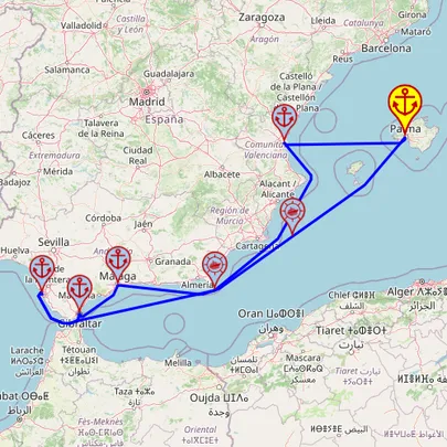 Fascynacja Morzem Śródziemnym – z/do Palmy, 7 nocy – Mein Schiff 4 01.11 – 08.11 – mini mapa rejsu
