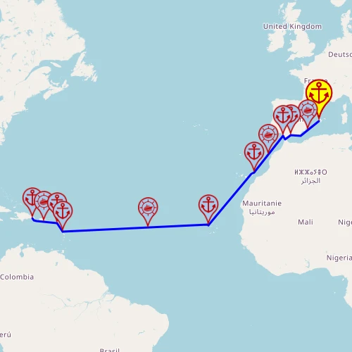 Transatlantyk - z Palmy do La Romana mapa