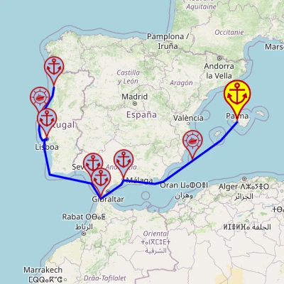 Słoneczne strony Iberii - z Palmy do Leixões (Porto) mapa